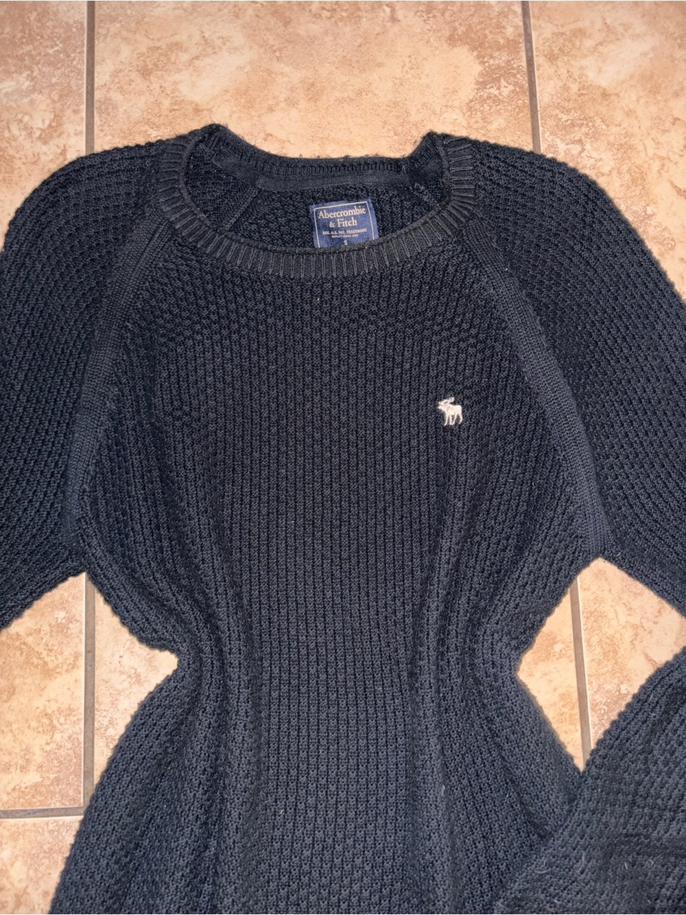 Abercrombie & Fitch Black Textured Crewneck Sweater